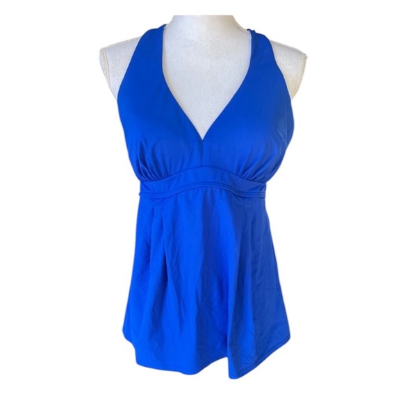 Lands in blue tankini, top V-neck padded bra, razorback style size 12 NWOT - Picture 1 of 9